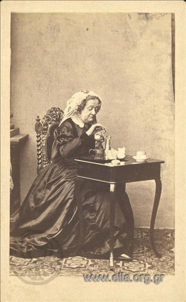 Mrs Kleinschrod, née Wambold, drinking her tea.