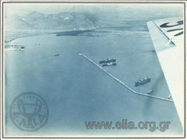 Harbour - view from  an airplane of the Hellenic Company of Air Traffic