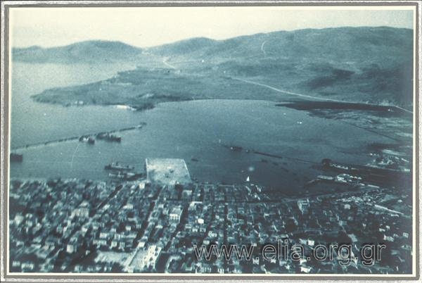 Harbor - view from  an airplane of the Hellenic Company of Air Traffic