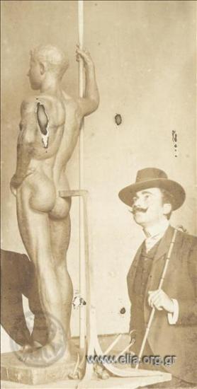 Finished clay model of a youth's statue by Kostas Dimitriadis