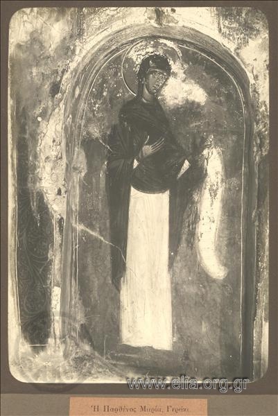 Η Παρθένος Μαρία. Τοιχογραφία στο ναό Αγίου Γεωργίου, Γεράκι.