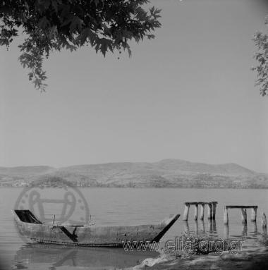 Καστοριά, άποψη της λίμνης. Σε πρώτο πλάνο ένα καστοριανό 