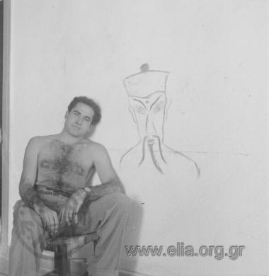 Ο Δημήτρης Παπαδήμος στο ατελιέ του Ανδρέα Νομικού.