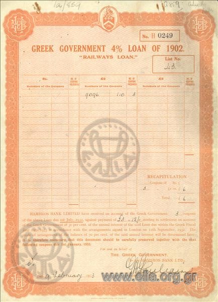 Greek government 4% loan of 1902 