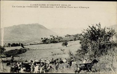 Campagne d' Orient 1914-18.
Un coin de Goroko (Macédoine) - Le Pâtre Turc aux Champs.