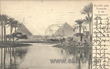 The Nile with  Pyramids in the background.