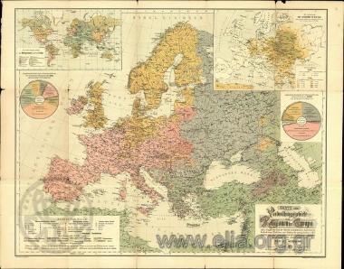 KARTE DER VERBREITUNGSGEBIETE DER RELIGIONEN IN EUROPA nebst Angabe der Sitze der romisch- und griechisch-katholischen Erzbisthumer, Bisthumer und Abtein, der evangelischen, reformierten und anglikanischen, sowie der griechisch-orientalischen und mohamedanischen geistl. Oberbehorden von Prof A.L. Hickmann.