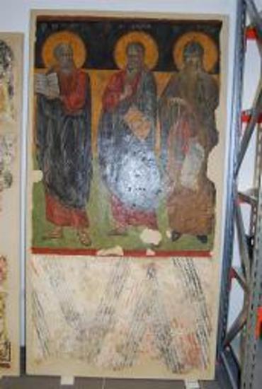 Τοιχογραφία του αγίου Ιωάννη Θεολόγου, αγίου Ανδρέα, αγίου Λουκά