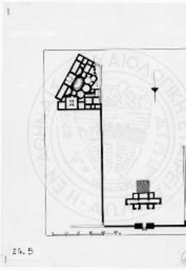 Σχεδιαστική κάτοψη του ρωμαϊκού λουτρού σε σχέση με το ιερό της Ίσιδος.