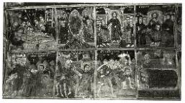 Πλάτσα, Άγιοι Πάντες. Επάνω σκηνές από το χριστολογικό κύκλο, κάτω σκηνές από μαρτύρια αγίων (1783).