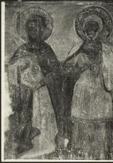 Ο Αγ. Θεόδωρος ο Τήρων και ο Αγ. Μηνάς. Τοιχογραφίαι της νοτίας πλευράς του ναού.