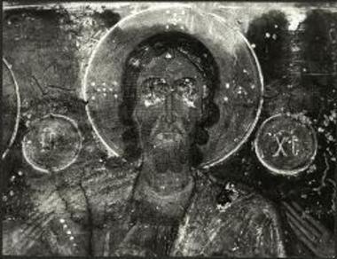 Ναός Ταξιάρχου ή Αγίου Λουκά στου Καλού. Λεπτομέρεια τοιχογραφίας της Δεήσεως.