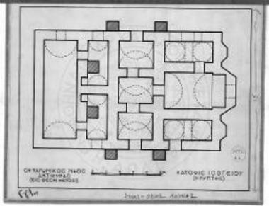 Κάτοψις του ημιυπογείου ναϋδρίου (κρύπτης) μετά την απομάκρυνσιν των ερειπίων και των τοίχων του πύργου.