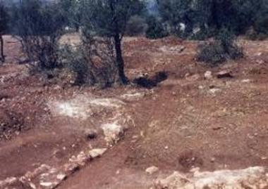 Επίγειος ανοικτός αγωγός από το Κυνόρτιο. Το τμήμα με το ένα τοίχωμα - φράγμα στη ΝΑ  πλαγιά (από ΒΔ).