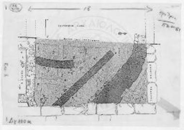 Κάτοψη των γεωμετρικών κτισμάτων α-α΄ και δ-δ΄ και της οχύρωσης στο χώρο Θ (σχ. Ευγ. Λεμπιδάκη).