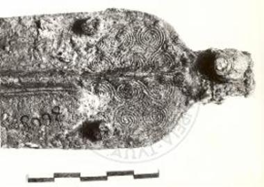 Ταφικός Κύκλος Β, χαλκούν ξίφος εκ του τάφου Λ (Μ 8608, λεπτομέρεια).