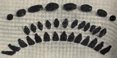 Χάνδραι κυαναί εξ αγίου Ιωάννου Γουρζουμίσης εξ υαλώδους μάζης και κάτω χάνδραι εξ αχάτου διάτρητοι.