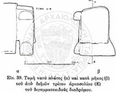 Τομή κατά πλάτος (α) και κατά μήκος (β) του από δεξιών τρίτου αρκοσολίου (Ε) του διγαμμοτοειδούς διαδρόμου.