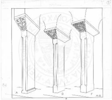 Λεπτομέρειαι των διαχωριστικών κιονίσκων των παραθύρων: Α αψίδος του ιερού, Β προθέσεως και Γ βορείου σκέλους του σταυρού