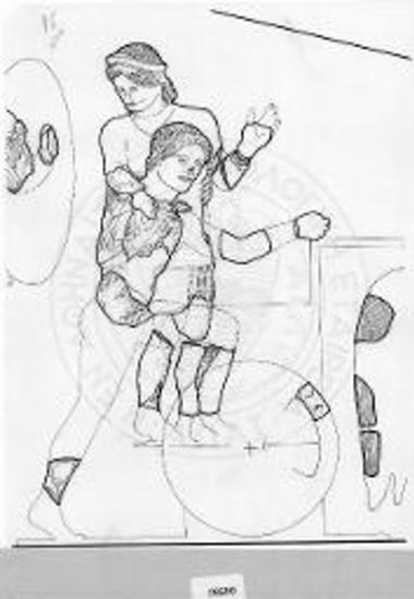 Αναπαράσταση του δυτικού αετώματος. Τα σωζόμενα θραύσματα. Λεπτομέρεια.