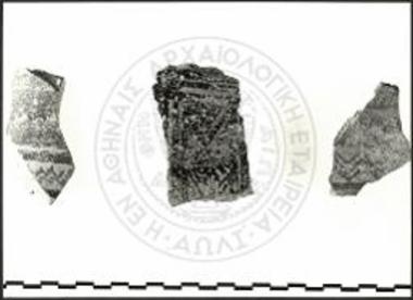 Δείγματα οστράκων από γραπτά αγγεία Γεωμετρικών χρόνων από το ΝΑ άκρο του ταφικού περιβόλου.