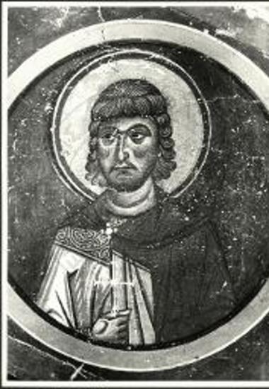 Παρεκκλήσιον Παναγίας. Τύμπανον του βορείου τοίχου. Επί του μετώπου του τόξου: Στηθάριον Αγίου.