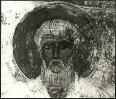 Ναός Αγίου Βασιλείου στου Καλού. Λεπτομέρεια τοιχογραφίας ιεράρχου.