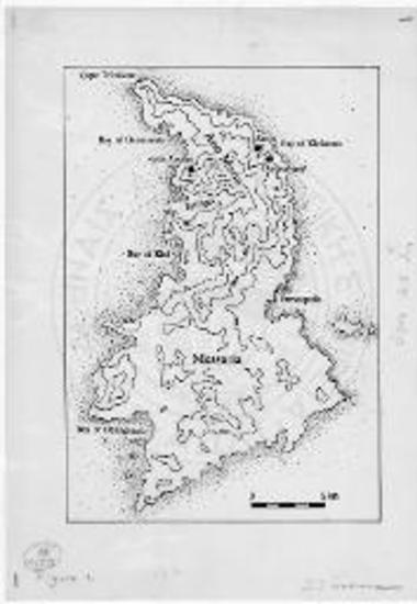 The island of Syros with the locations of the sites by Tsountas in 1898.