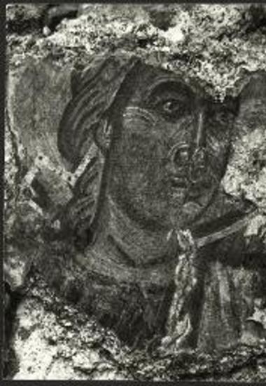 Μονή Αγίων Θεοδώρων παρά το Πραστείον. Κεφαλή Αγγέλου, τοιχογραφία.