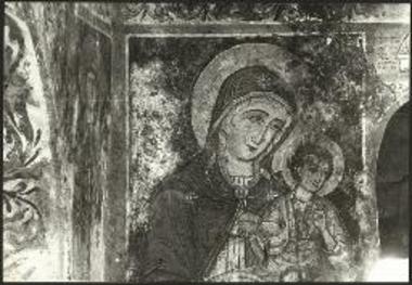 Φλομοχώρι, Αγία Βαρβάρα. Η Παναγία του τέμπλου, λεπτομέρεια τοιχογραφίας.