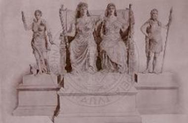 Αναπαράστασις αγαλμάτων του Δαμοφώντος κατά Dickins. (ABSA XIII, 1906-7, πιν. 12).