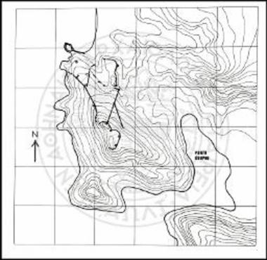 Χάρτης της λοφώδους προεκβολής της γης, επί της οποίας είχε κτισθεί η αρχαία πόλις και σχέδιον του οχυρωματικού συστήματος αυτής.
