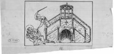 Άμβων με δύο κλίμακας και ουρανίσκον επί μικρογραφίας του Μηνολογίου του Βατικανού (Ι' αι.) (Stornajolo)