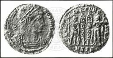 Άνδηρο IV. Τάφρος 51, τάφος 7. Χαλκό νόμισμα Κωνσταντίου II αρ. ευρ. 84.217.