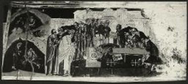 Η κοίμησις του Οσίου Μελετίου. Τοιχογραφία του εσωνάρθηκος.