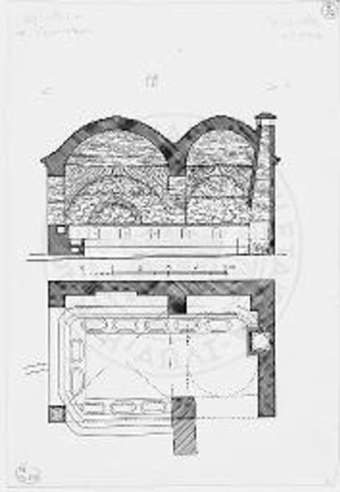 Κάτοψις και κατά μήκος τομή του πλυντηρίου της Μ. Χελανδαρίου
