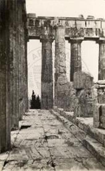 Παρθενών. Γενική άποψις κιονοστοιχίας προνάου μετά την αναστήλωσιν.