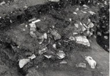 Η στρωματογραφία 15 από ΒΔ (λεπτομέρεια): 1. «μελανό» στρώμα, 2. επίπεδο χρήσεως, 3. καστανοκόκκινα χώματα.