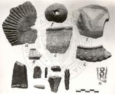 Pottery remains, opsidian core, opsidian blades
