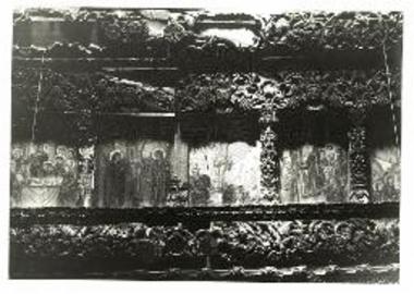 Ναός Μονής Προφήτου Ηλία παρά το Ανατολικόν Γαϊτσών. Λεπτομέρεια του ξυλογλύπτου τέμπλου (1744).