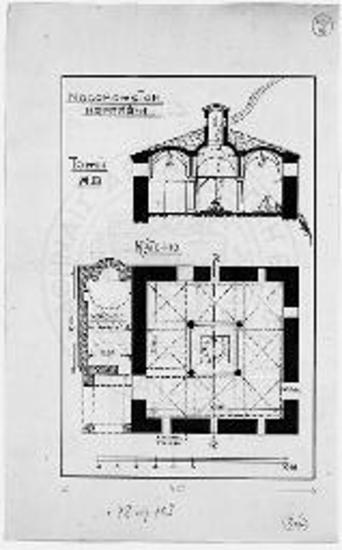 Κάτοψις και τομή του νοσοκομείου της Μ. Βαρλαάμ των Μετεώρων