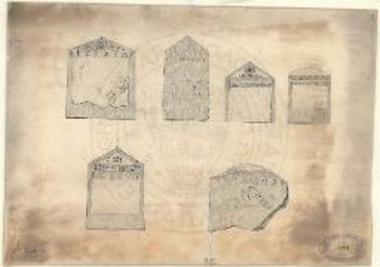 Χαρακτή στήλη του Βρεσάδα εν τω μουσείω Θηβών. -- Χαρακτή στήλη του Fοίκωνος εν τω μουσείω Θηβών. -- Μέλανος λίθου στήλη του μουσείου Θηβών χαρακτή και γραπτή ποτε. -- Μέλανος τιτανολίθου στήλη του Θηβαϊκού μουσείου χαρακτή και γραπτή ποτε. -- Μέλανος τιτανολίθου στήλη του Θηβαϊκού μουσείου χαρακτή και γραπτή ποτε. -- Στήλη του Κοιράνου εκ Τανάγρας? νυν εν τω μουσείω Θηβών.