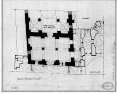 Ο μεταξύ των δύο εκκλησιών χώρων (ΑΒΓΔ), του οποίου εζωγραφήθη κατά τον 11ον αιώνα μόνον το προς Δυσμάς και παρά το προσκυνητάριον διαμέρισμα και απετέλεσε το βορειοανατολικόν παρεκκλήσιον του καθολικού. Π = το προσκυνητάριον (λειψανοθήκη) Θ = η προς Ανατολάς θύρα εισόδου.