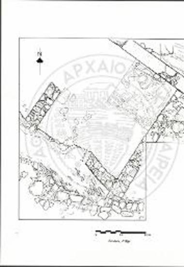 Σχέδιον δωματίου οικίας ανασκαφείσης εις την «Κάτω Πόλιν», χρονολογουμένης εις τον 4ον π.Χ. αιώνα.