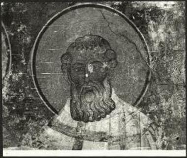 Καλόπυργος Δρυ, Ναός Αγιάς-Σωτήρας. Άγιος Γρηγόριος ο Θεολόγος, λεπτομέρεια τοιχογραφίας.