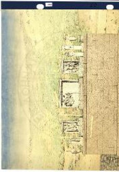 Αναπαράσταση του πώρινου ταφικού περιβόλου του Ιεροκλέους στη βόρεια οδό με τα επιστήματα που σώθηκαν.