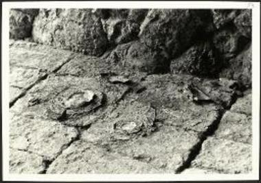 Νεκυομαντείον Αχέροντος. Λείψανα αγγείων εκ μολύβδου επί του δαπέδου του κεντρικού κλίτους του κυρίως ιερού.