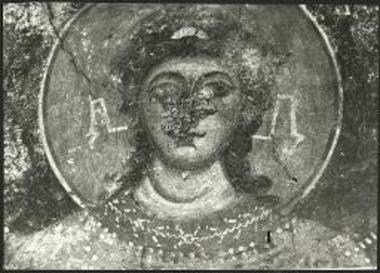 Καλόπυργος Δρυ, Ναός Αγιάς-Σωτήρας. Άρχων Μιχαήλ, λεπτομέρεια τοιχογραφίας.