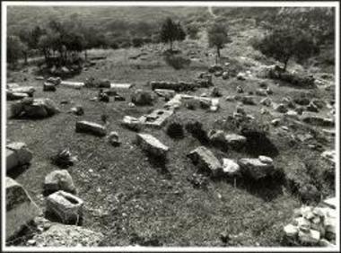Ραμνούς. Άποψη των αρχιτεκτονικών καταλοίπων του θεάτρου (διακρίνονται οι θρόνοι και βάθρα).