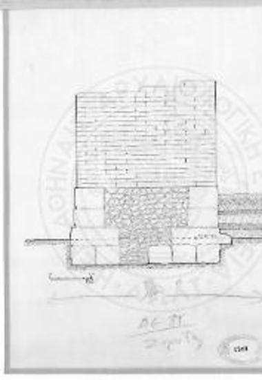 Οδός Λυσίου (Ο.Τ. 39). Τομή του τείχους με αναπαράσταση της άνω πλινθοδομής. Άποψη από Α.